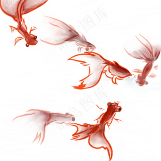 墨水画金鱼png素材