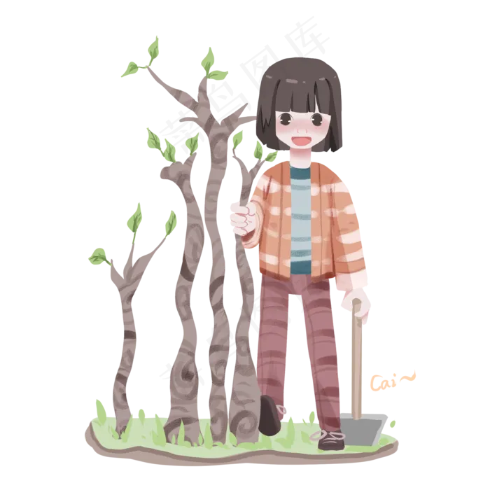 植树节种树的小女孩(2000X2000(DPI:299))psd模版下载