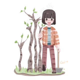 植树节种树的小女孩