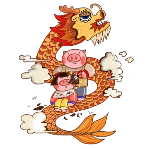 中国水墨猪年美发2月2龙抬头传统P,免抠元素