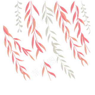 手绘红色柳树叶子漂浮素材
