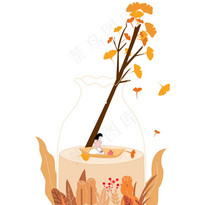 创意秋分手绘矢量图,免抠元素
