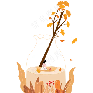 创意秋分手绘矢量图,免抠元素