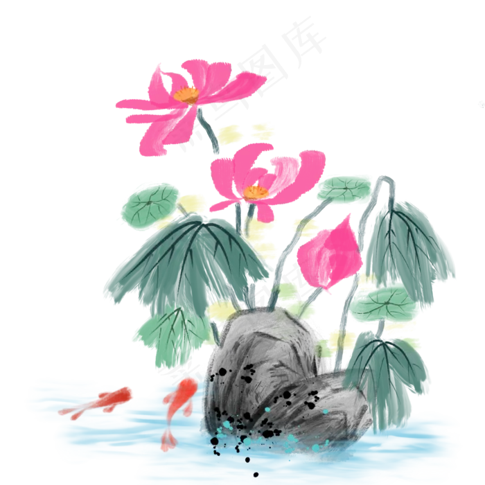中国风彩墨荷花(2000X2000(DPI:300))psd模版下载