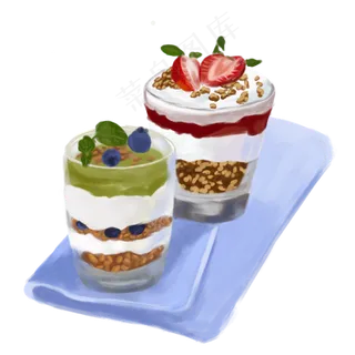 手绘美食早餐水果奶油杯