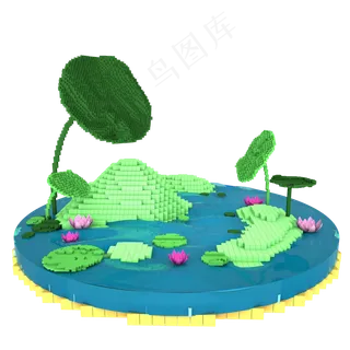 C4D像素池塘夏季风