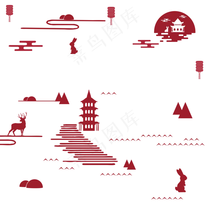 中秋红色古风山水云意境漂浮纹理(2000X2000(DPI:300))psd模版下载