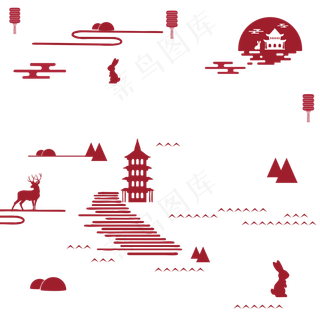 中秋红色古风山水云意境漂浮纹理