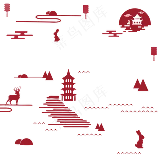 中秋红色古风山水云意境漂浮纹理