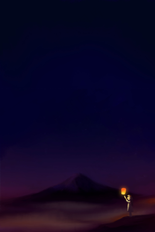 手绘放孔明灯女孩