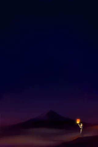 手绘放孔明灯女孩