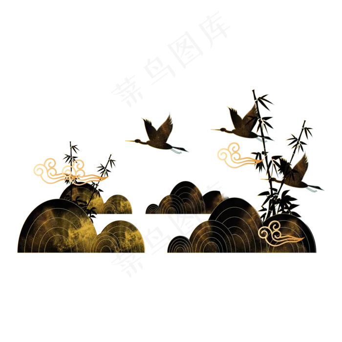 中国风描金烫金山水(3543X4724(DPI:150))psd模版下载