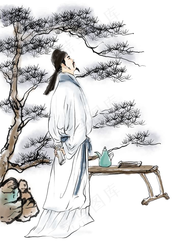 水墨背手的李白,免抠元素(2480X3508(DPI:300))psd模版下载