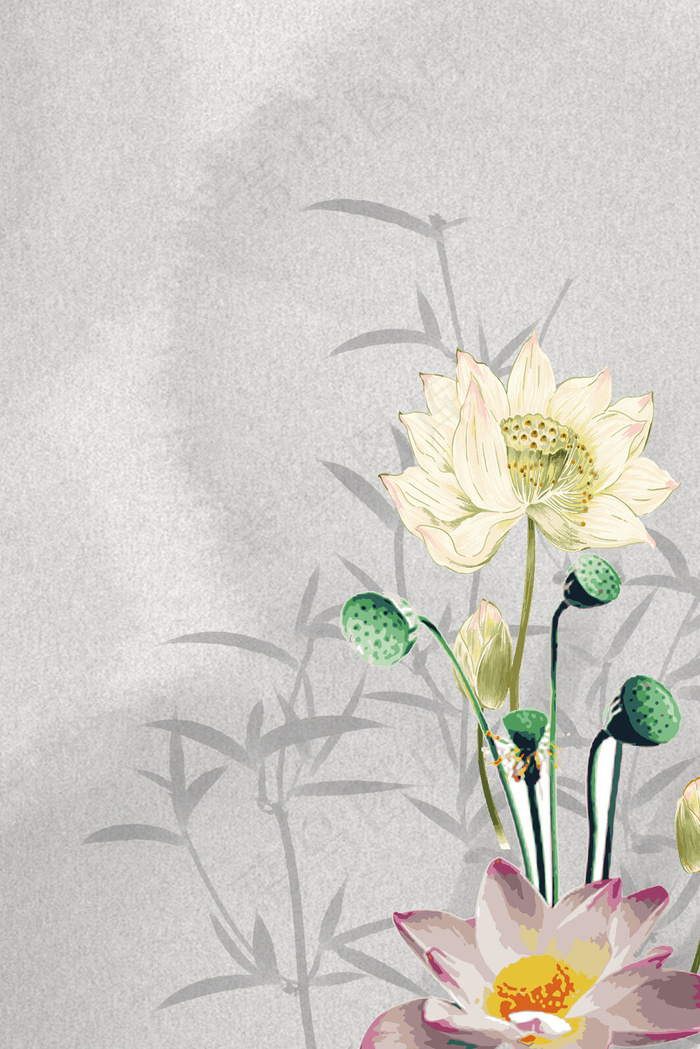 简约中国风荷花源文件H5背景素材