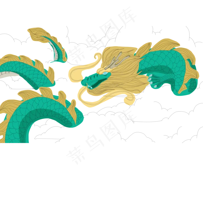 手绘卡通绿色的龙元素,免抠元素(2000X2000(DPI:300))psd模版下载