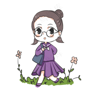 开学季穿紫色裙子去上学的小女孩
