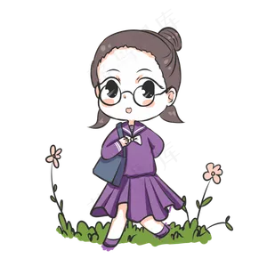 开学季穿紫色裙子去上学的小女孩
