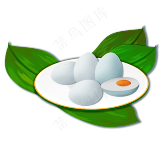 端午节粽叶盘子里的咸鸭蛋