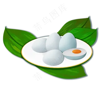 端午节粽叶盘子里的咸鸭蛋