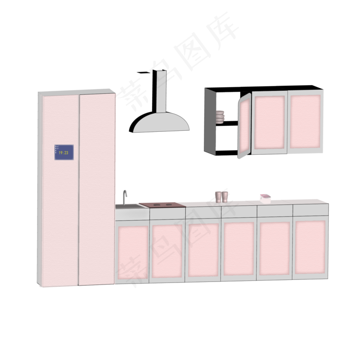 双12促销新年店庆橱柜套组粉灰色2,免抠元素
