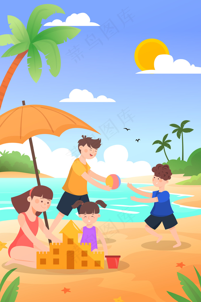 海边度假五一放假旅游夏日手机页面配图(3545X5315(DPI:300))ai矢量模版下载