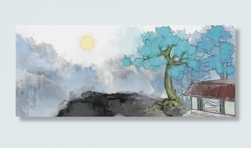 深山不老居水墨风景画PNG素材,免抠元素(1920*800px 300 dpi )psd模版下载