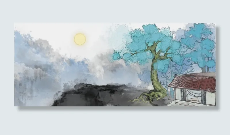 深山不老居水墨风景画PNG素材,免抠元素(1920*800px 300 dpi )psd模版下载