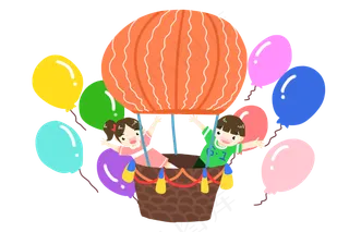 儿童节坐热气球小孩