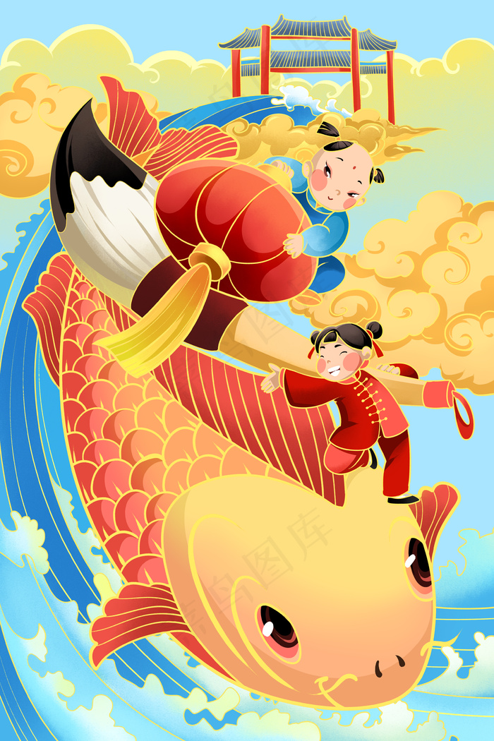 中国风福娃年画娃娃配图(3545*5315px 300 dpi )psd模版下载