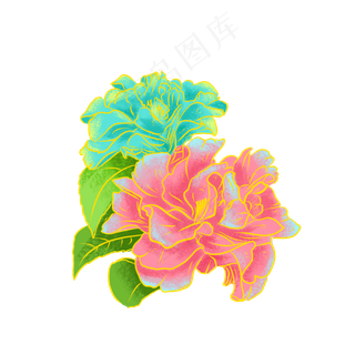 国潮粉色蓝绿色素材