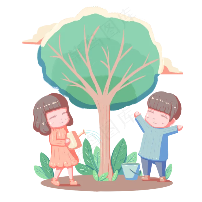 植树节植树种树人物卡通手绘免扣,免抠元素(4000X4000(DPI:300))psd模版下载
