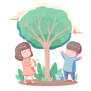 植树节植树种树人物卡通手绘免扣,免抠元素
