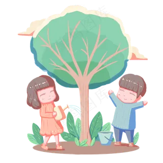 植树节植树种树人物卡通手绘免扣,免抠元素