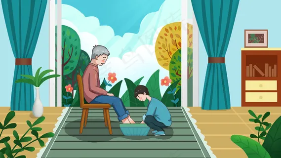 社会民生蓝色卡通养老关爱老人 社会民生蓝色卡通养老关爱老人