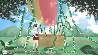 小长假旅游热气球女孩