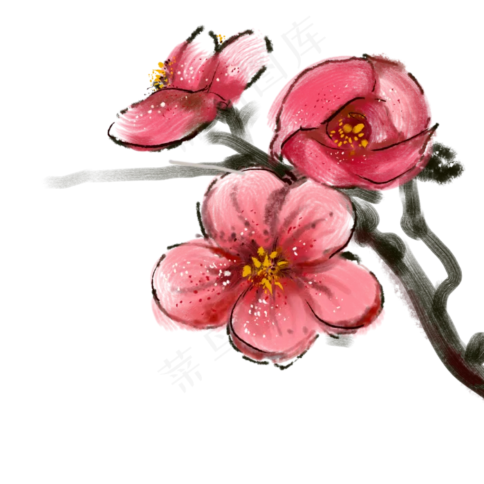 古风水墨梅花花朵(2362X2362(DPI:300))psd模版下载
