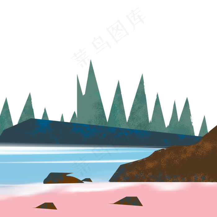 卡通手绘山水树木免抠图