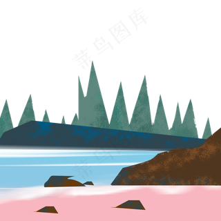 卡通手绘山水树木免抠图