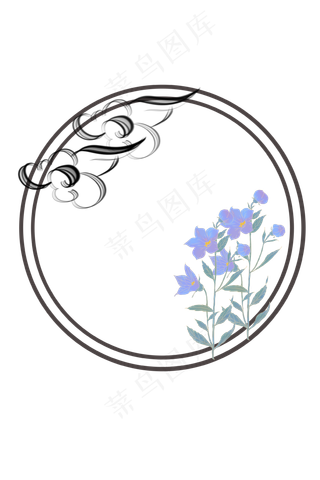 古风复古鎏金花卉椭圆蓝色花