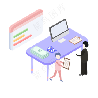 2.5D金融办公桌对话框,免抠元素