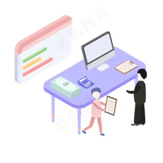 2.5D金融办公桌对话框,免抠元素