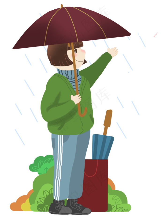 谷雨打伞的小女孩(3000X4000(DPI:300))psd模版下载