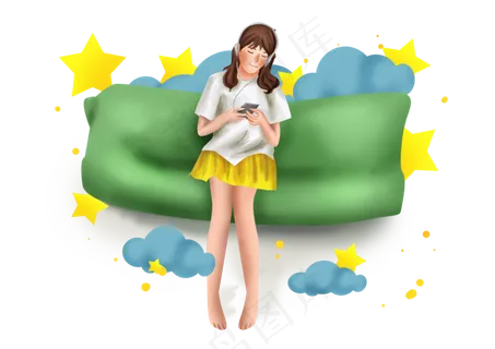 云彩上听音乐的女孩