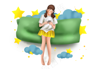 云彩上听音乐的女孩