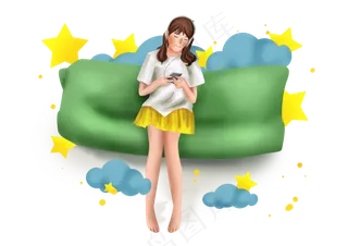 云彩上听音乐的女孩