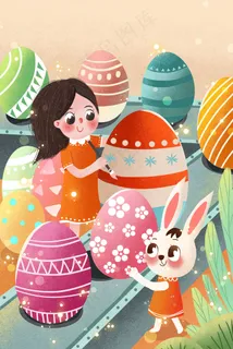 小清新复活节女孩画彩蛋 小清新复活节女孩画彩蛋
