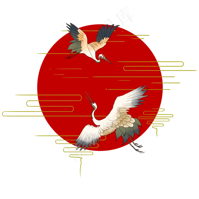 红日金色祥云仙鹤中国风吉祥装饰,免抠元素(3500X3500(DPI:300))psd模版下载