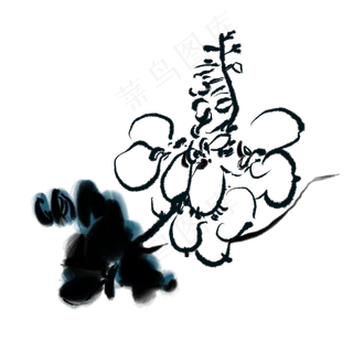 水墨写意花鸟线描花朵绘画,免抠元素