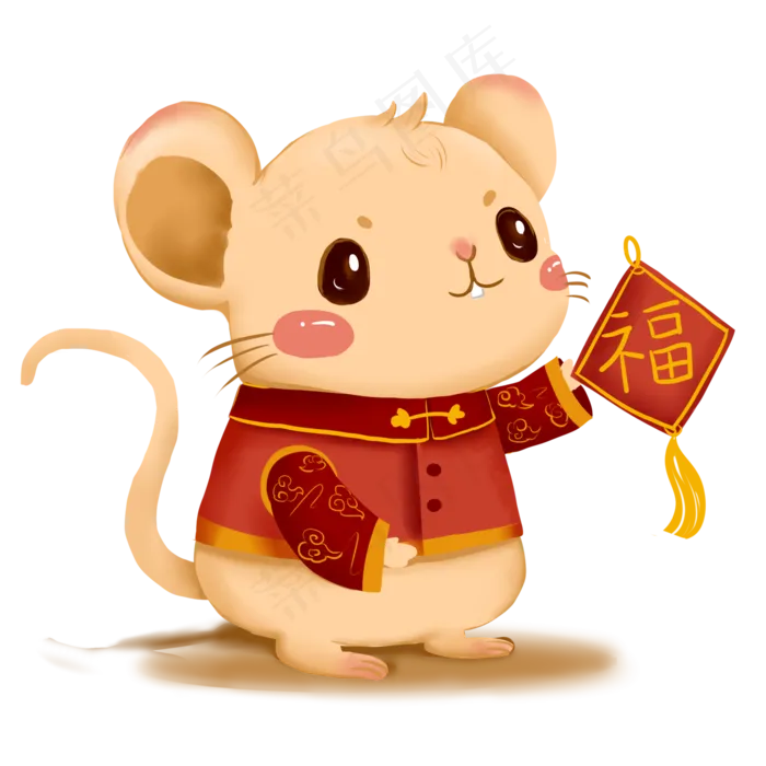 2020年鼠年大吉可爱呆萌老鼠拿福�,免抠元素(2000X2000(DPI:300))psd模版下载