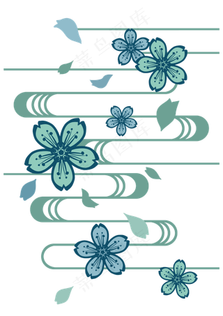 日本浮世绘樱花云纹,免抠元素
